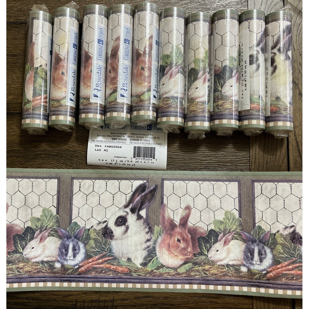 -11- Rosedale Cambridge Studios Wallpaper Border Cottage Core, Bunnies, Green
